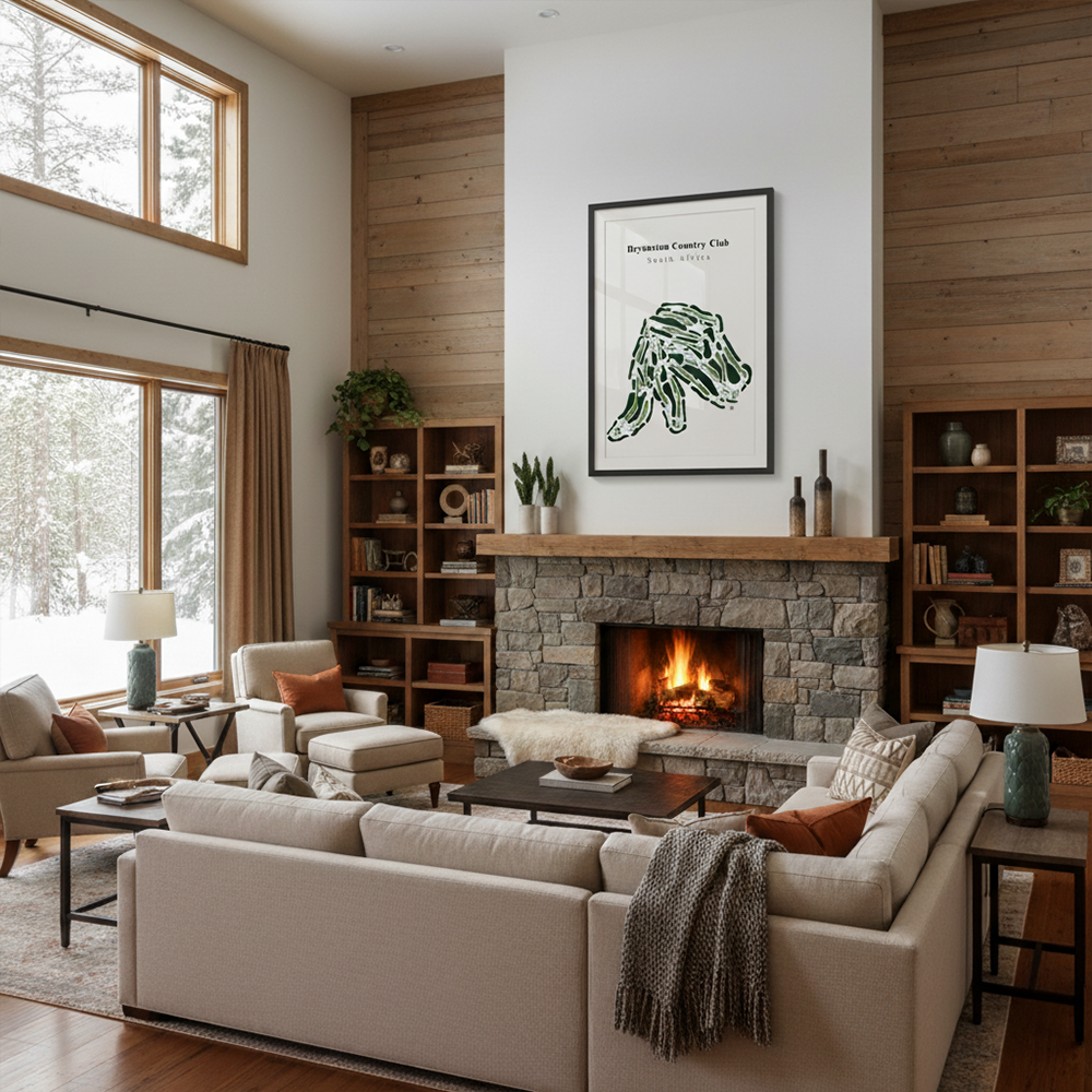 Bryanston Country Club - South Africa Golf Course Print framed in modern living room