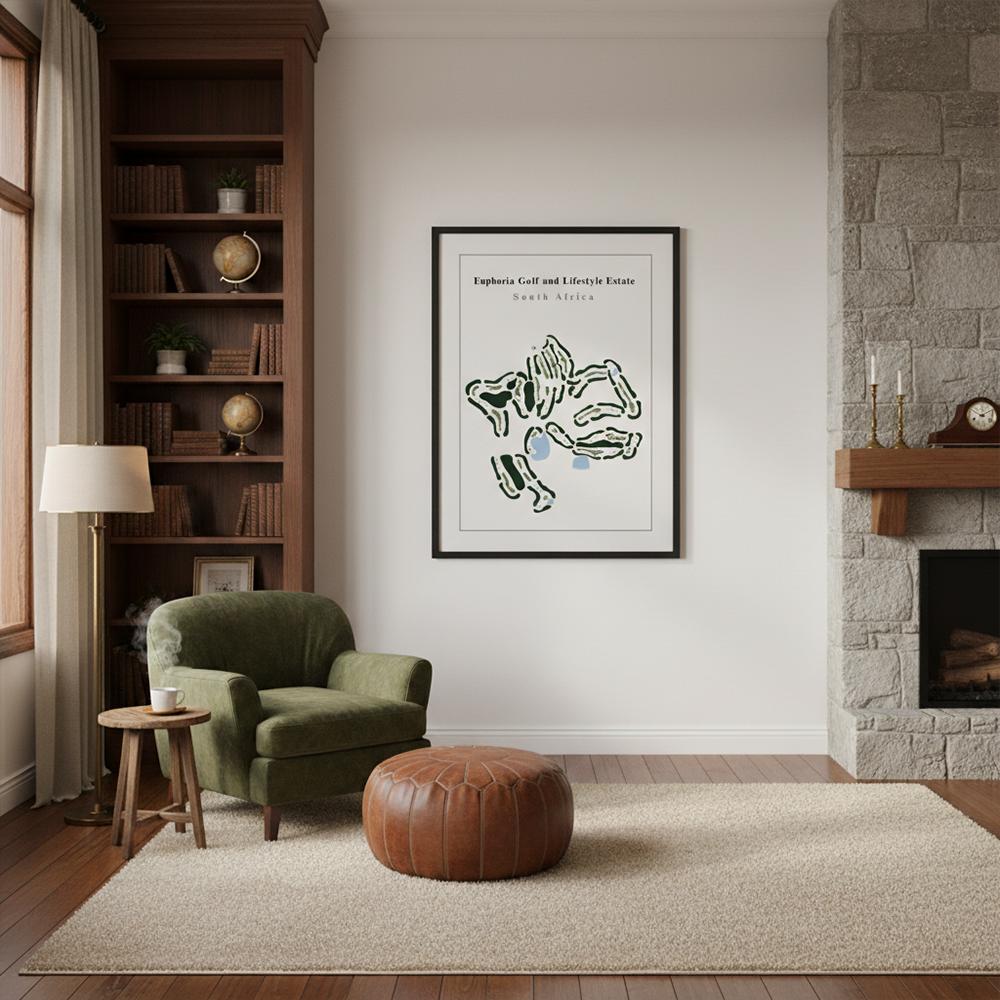 Euphoria Golf & Lifestyle Estate - South Africa Golf Course Print framed in modern living room