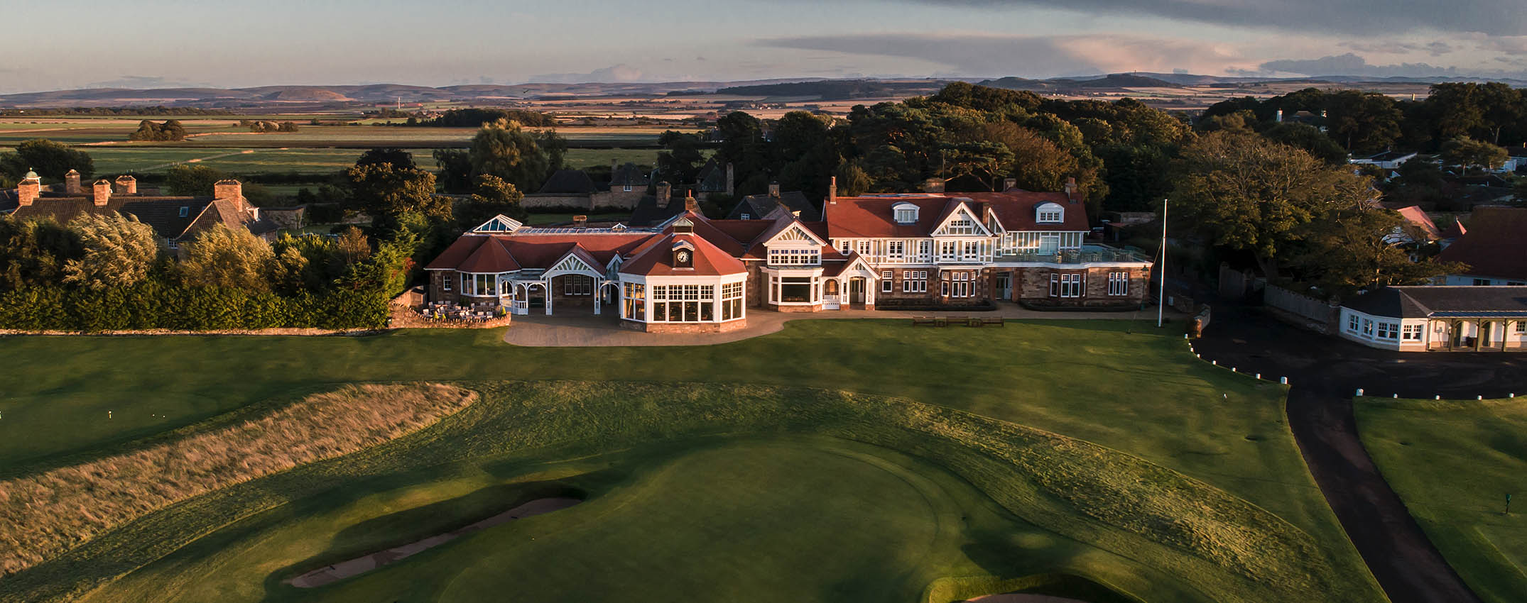 Muirfield golf course 18th green and clubhouse, Scotland